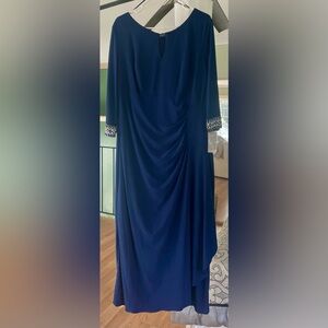 Alex Evenings Blue Dress with Embellished Sleeves